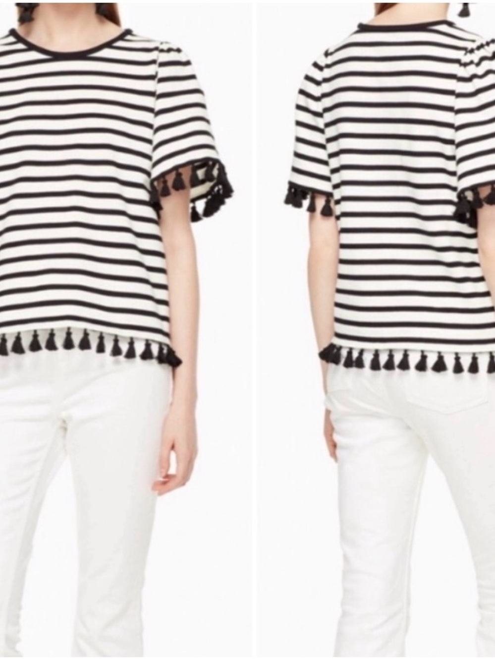 Kate Spade Broom Street Stripe Flutter Sleeve Top